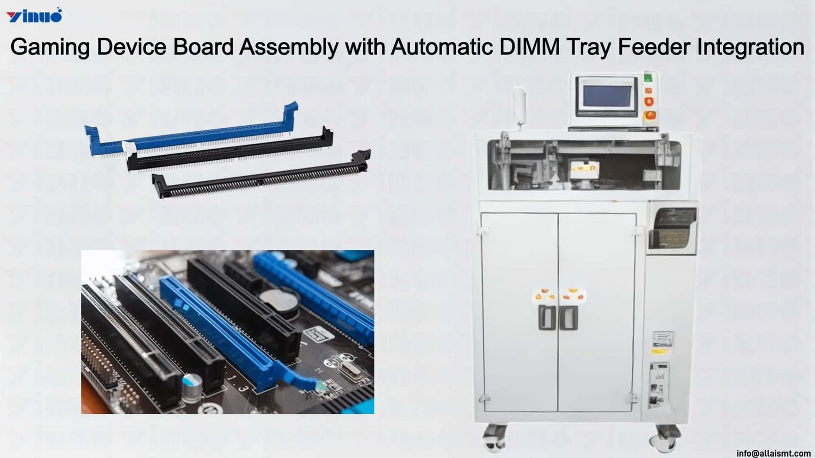Gaming Device Board Assembly with Automatic DIMM Tray Feeder Integration Gaming Device Board Assembly with Automatic DIMM Tray Feeder Integration