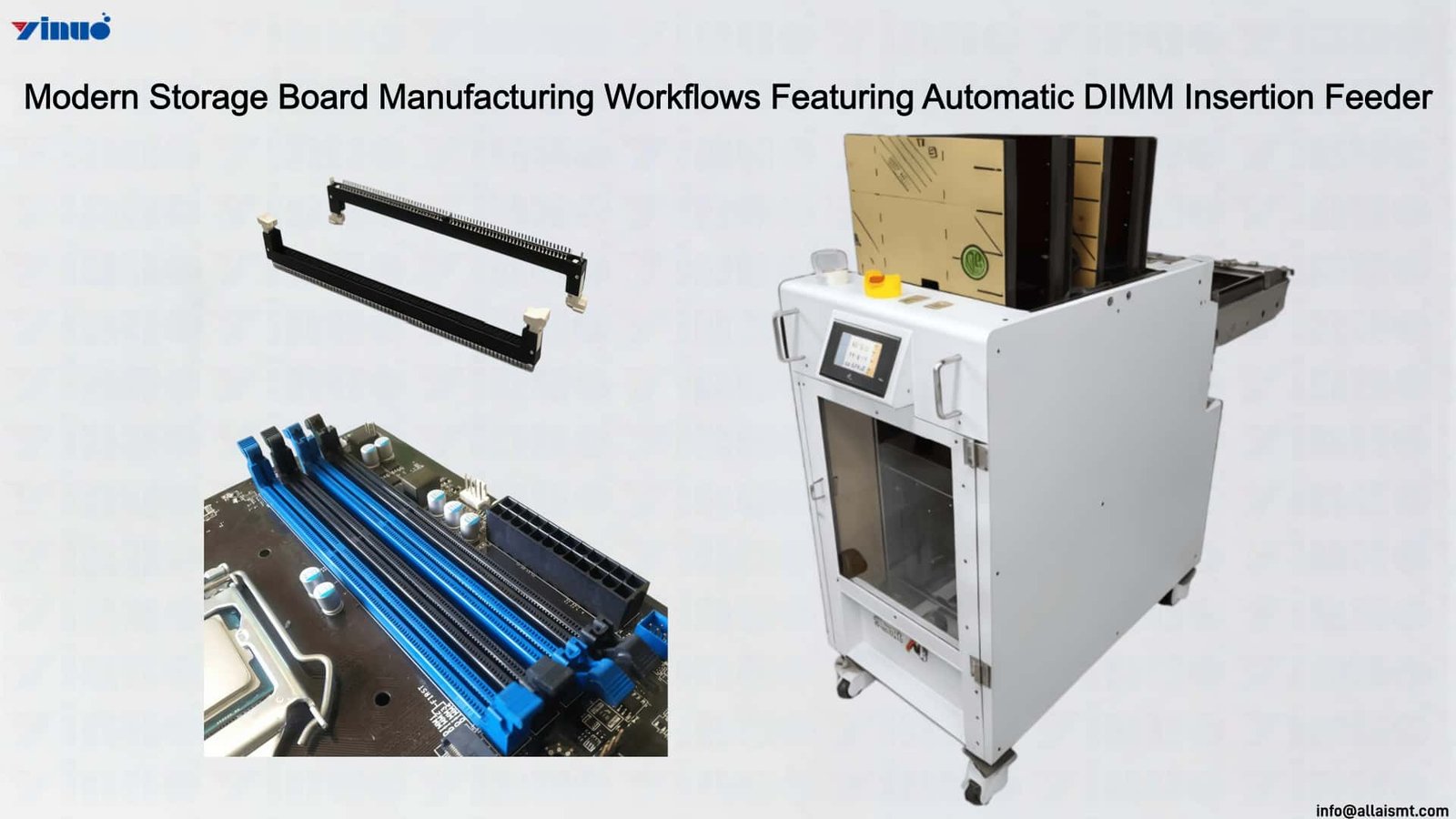 Moderne Fertigungsabläufe für Speicherplatinen mit automatischem DIMM-Zuführer Modern Storage Board Manufacturing Workflows Featuring Automatic DIMM Insertion Feeder